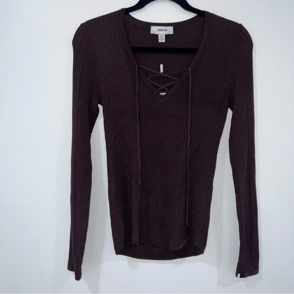 Jason Wu Women's Dark Brown Ribbed Blouse